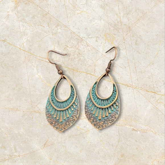 Bohemian Turquoise Blue and Gold Filigree Earrings - Picture 1 of 2